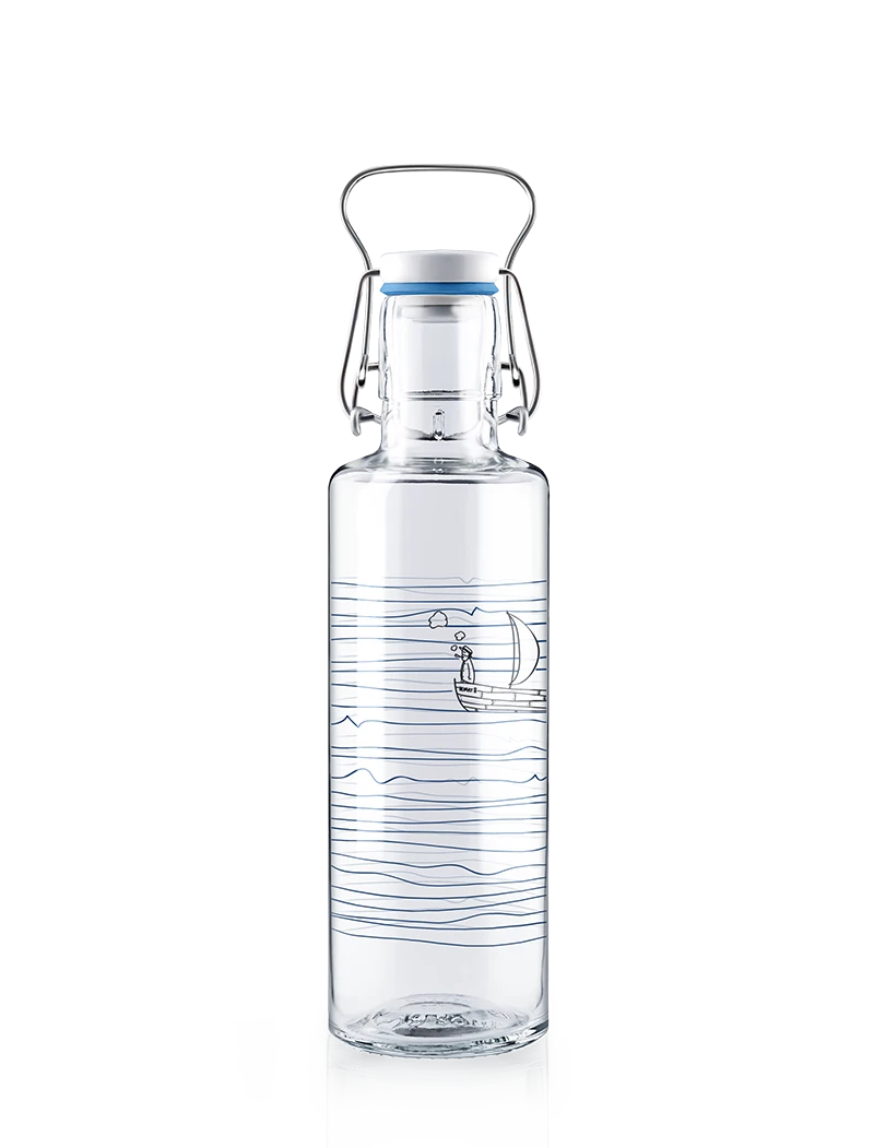 Trinkflasche aus Glas mit Meeresmotiv Seemann