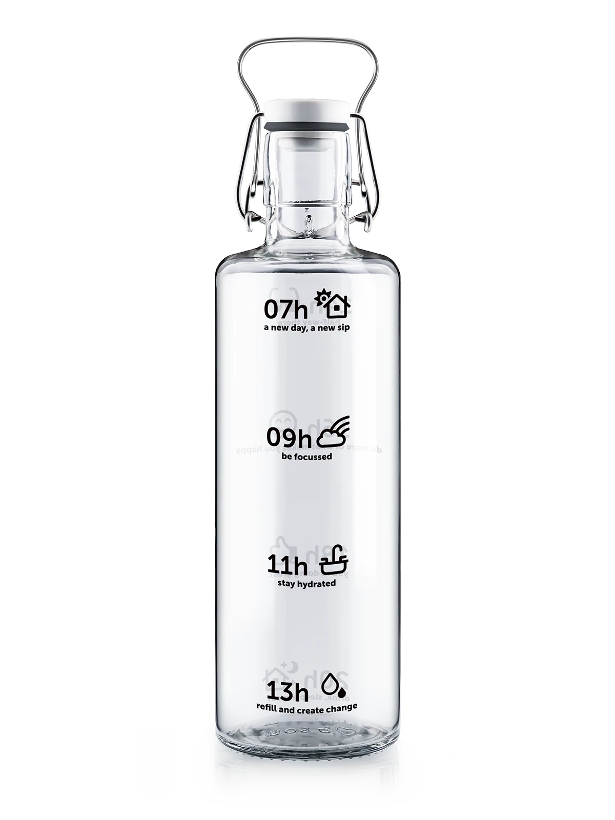Trinkflasche aus Glas mit Trinkanzeige Motivation Skala