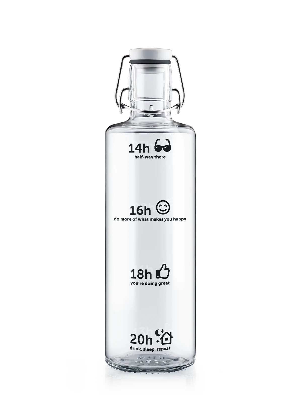 Trinkflasche aus Glas mit Trinkanzeige Motivation Skala