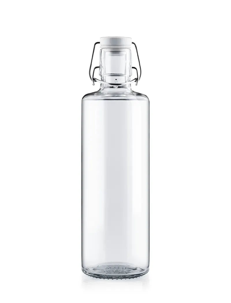 Trinkflasche / Wasserflasche aus Glas 1000ml ohne Druck Rückansicht