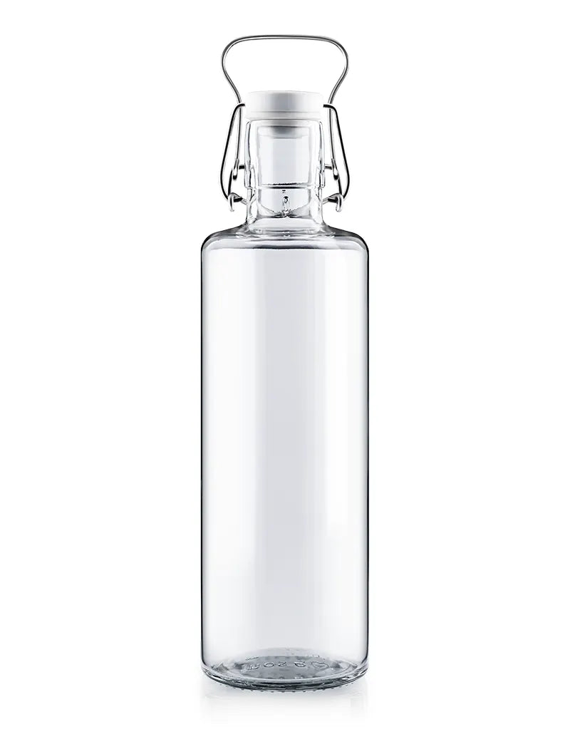 Trinkflasche / Wasserflasche aus Glas 1000ml ohne Druck mit Tragegriff