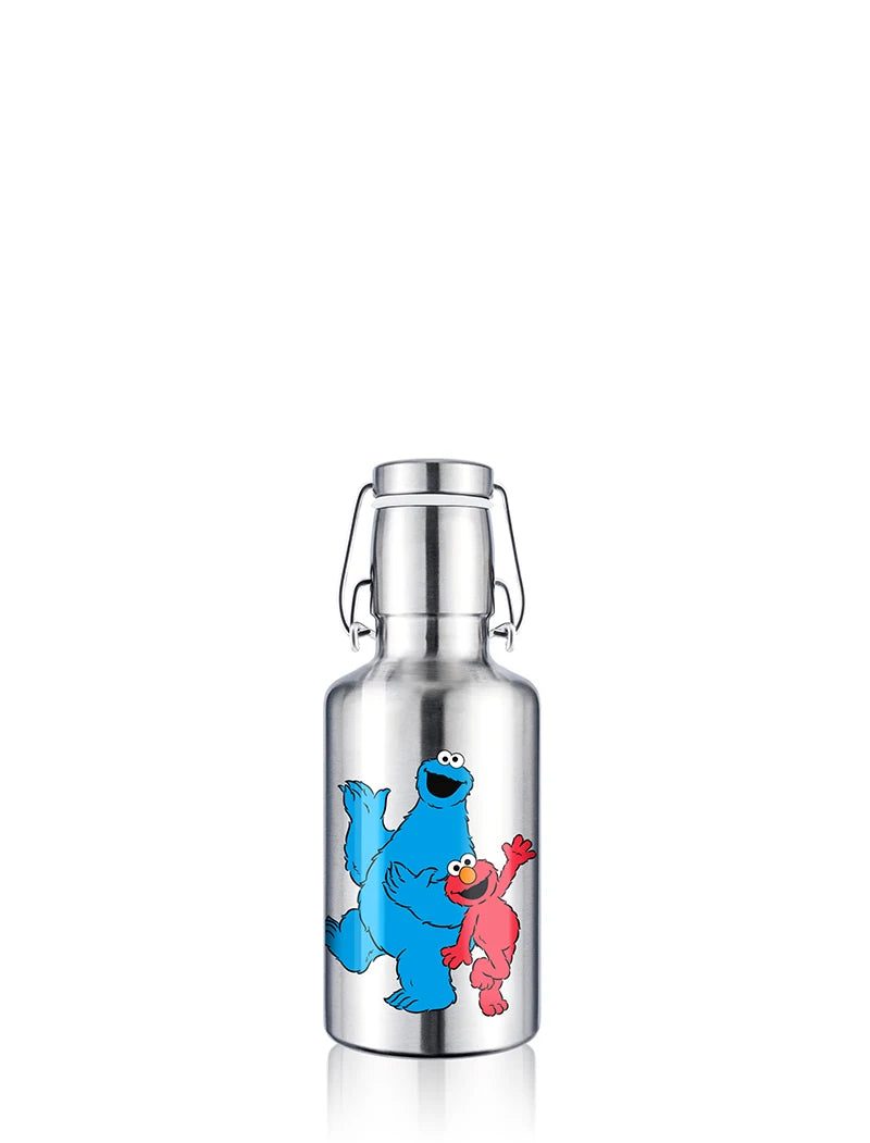 Trinkflasche / Wasserflasche aus einwandigem rostfreiem Edelstahl mit sesamstraße Motiv "Elmo und Kruemelmonster"