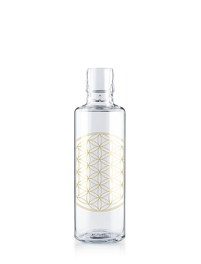 Trinkflasche aus Glas ohne Deckel mit Motiv Blume des Lebens - flower of life