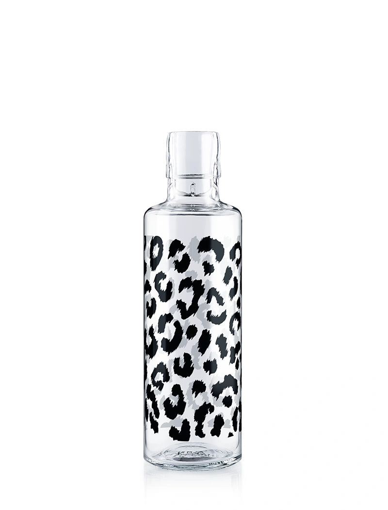 Trinkflasche aus Glas ohne Deckel mit Leoparden Muster