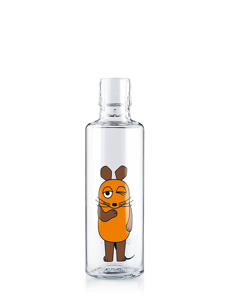 Trinkflasche aus Glas mit Maus Motiv von der Sendung mit der Maus vom WDR