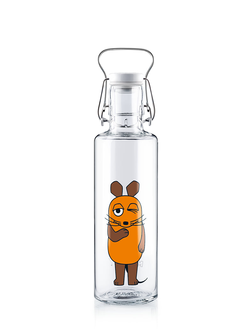 Trinkflasche auf weißem Grund mit dieMaus Motiv