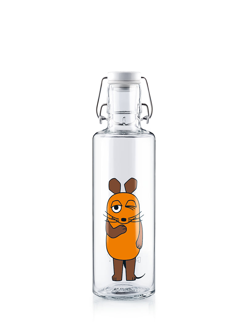 Trinkflasche auf weißem Grund mit dieMaus Motiv