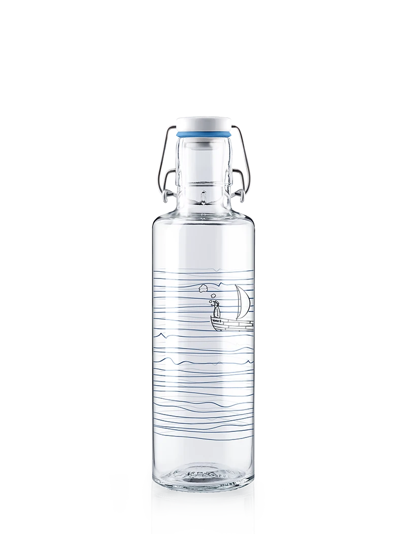 Trinkflasche aus Glas mit Meeresmotiv Seemann