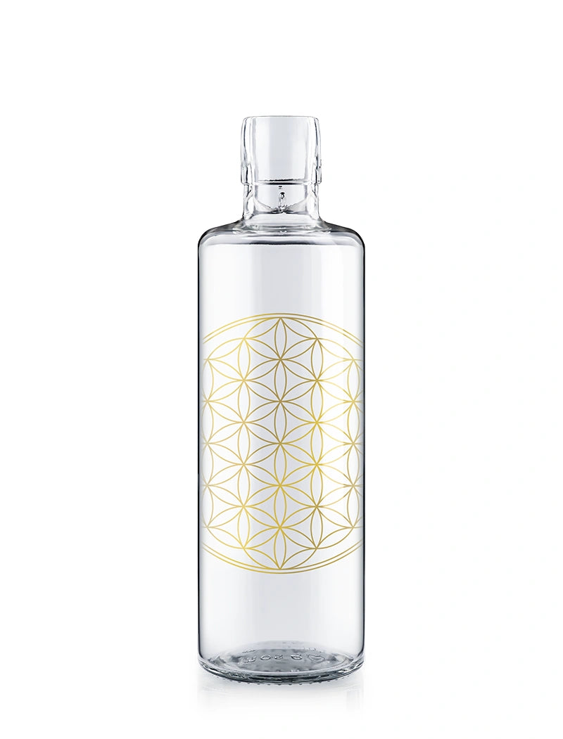 Trinkflasche aus Glas mit Golddruck BLume des Lebens - flower of life