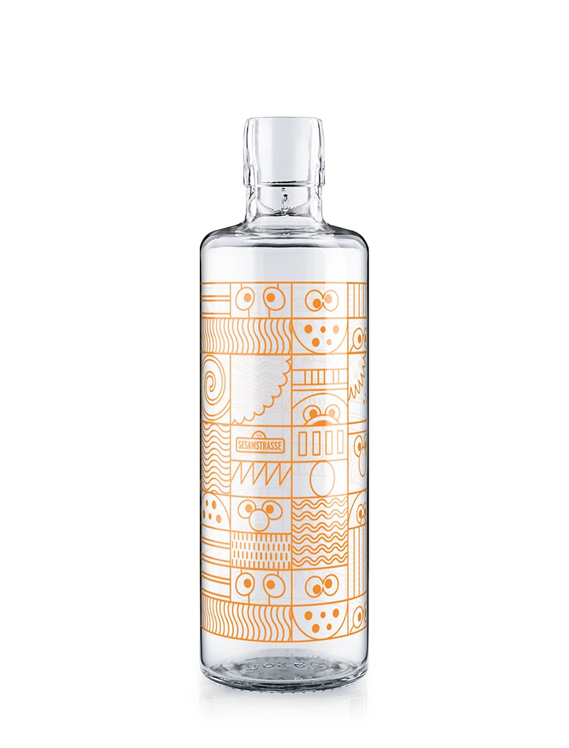 Trinkflasche aus Glas mit Sesamstrasse Muster orange