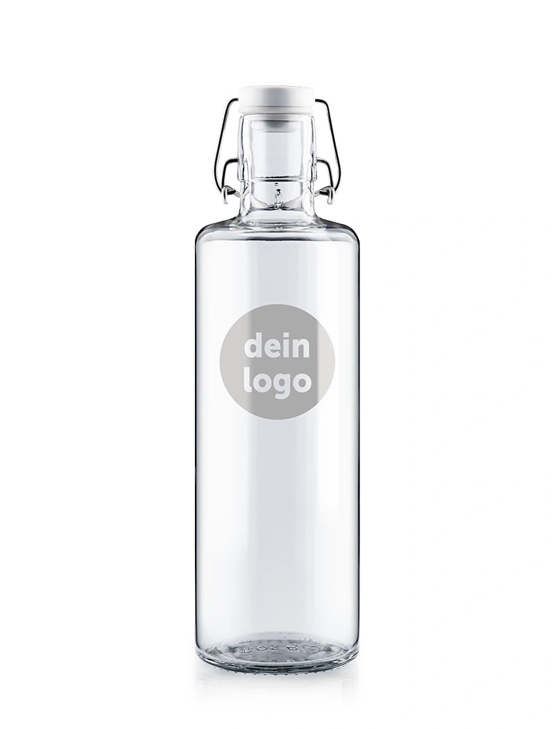 Trinkflasche aus Glas mit individueller Laser Logogravur