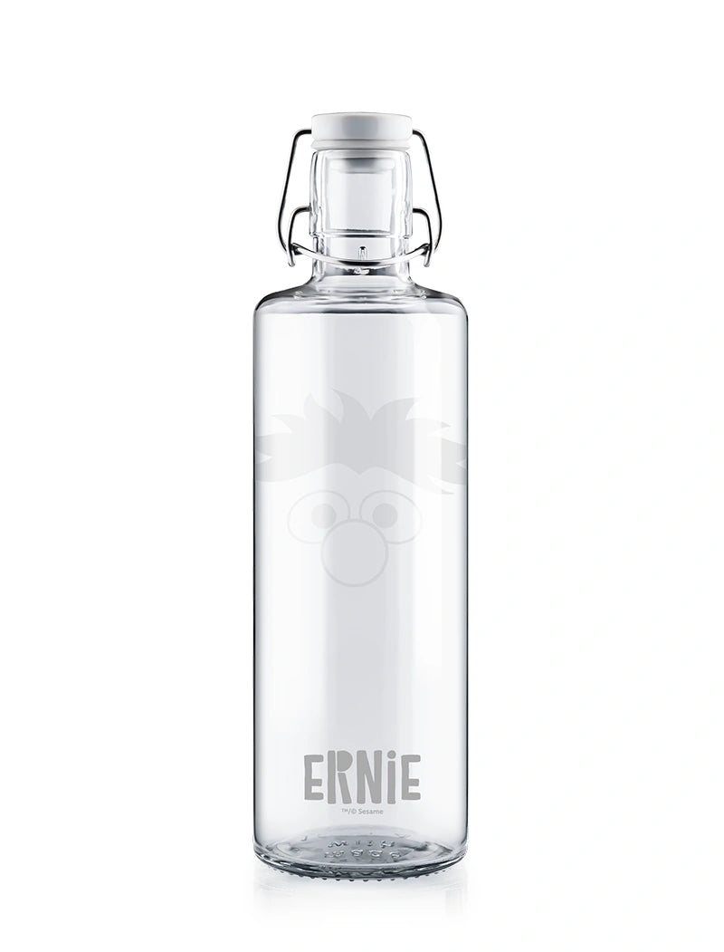 Trinkflasche aus Glas mit Lasergravur Sesamstrasse Ernie