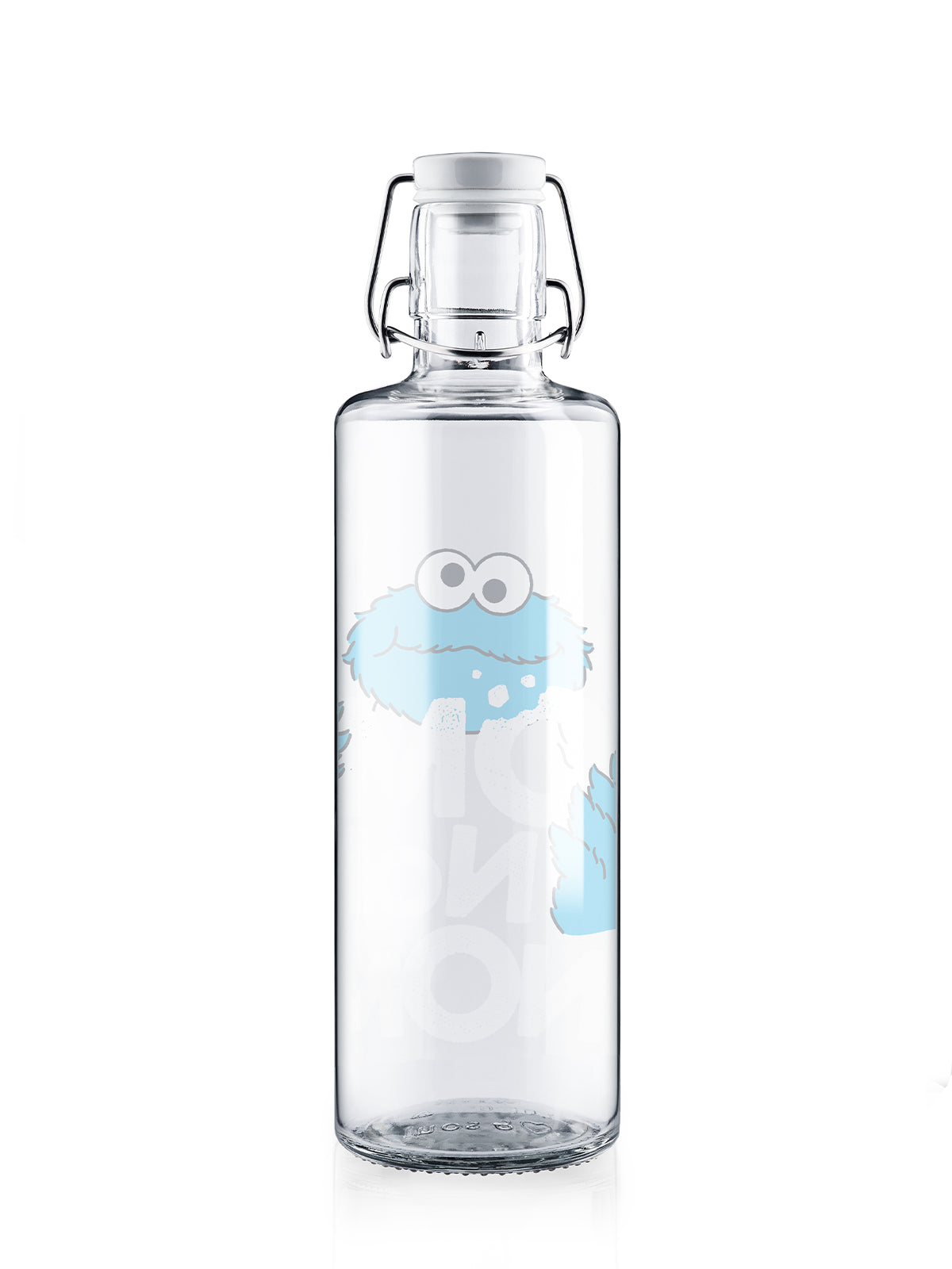 Freisteller Trinkflasche aus Glas mit Sesamstrasse Motiv Kruemelmonster