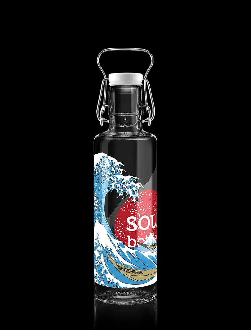 Trinkflasche aus Glas ultrinity mit Motiv  "The Great Wave off Kanagawa"