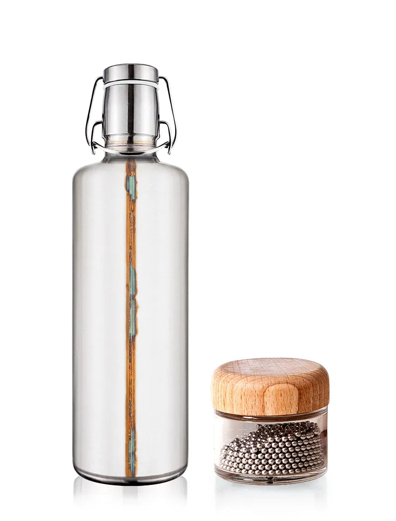 Set aus Edelstahlflasche 1200ml und Reinigungskugeln aus Edelstahl