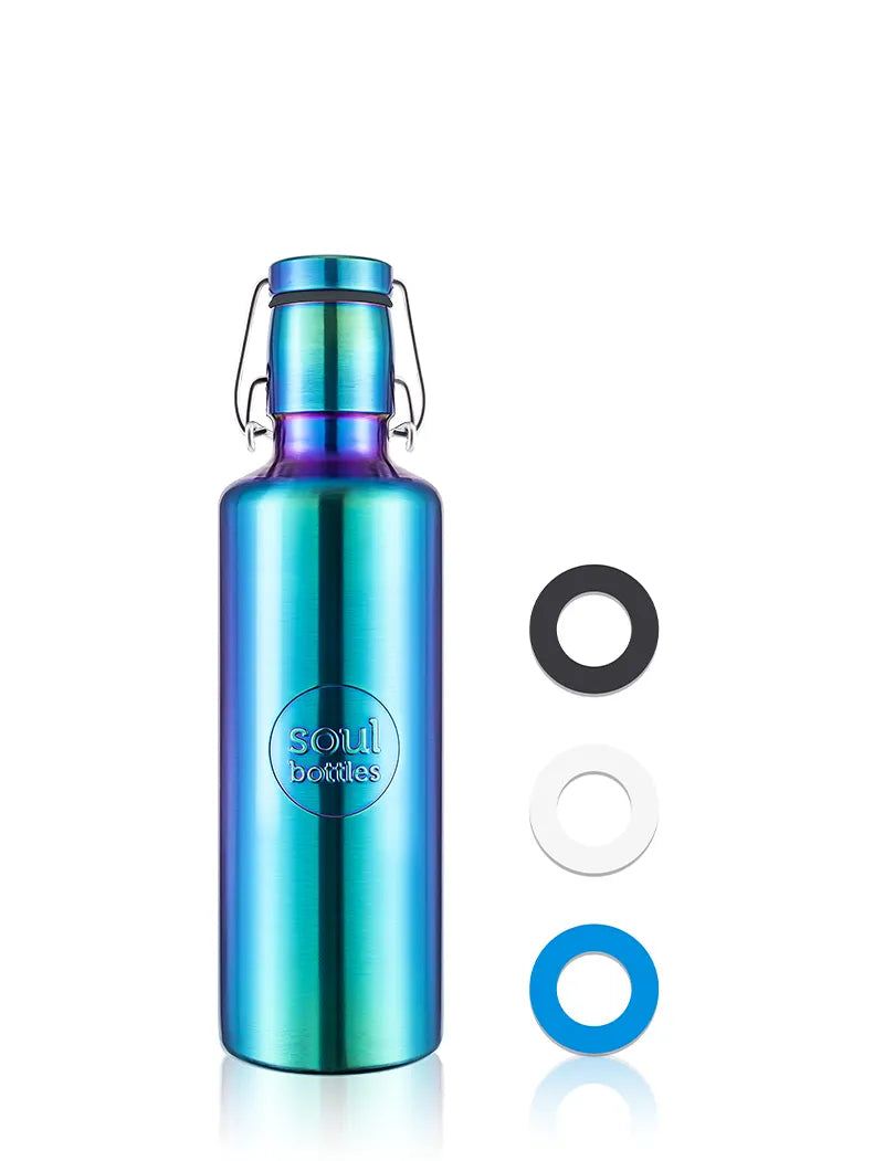 Trinkflasche aus Edelstahl im Utopia-Look mit 3er Set Dichtungsgummis